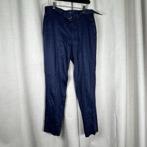 Vince Belted Linen Blend Pants Blue  Women's‎ 6 Minimalist Career Pockets